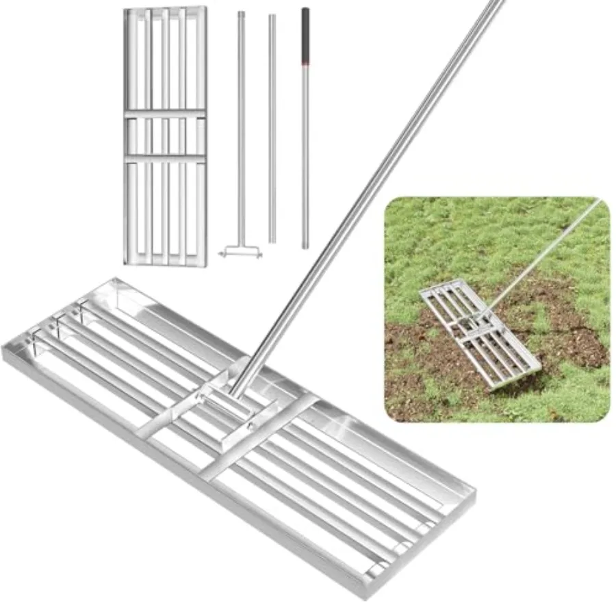 

Lawn Leveling Rake 30'' x 10" Heavy-Duty Stainless Steel Lawn Leveling Tool for Lawn Soil Sand 78'' Extra Long Handle Ideal for