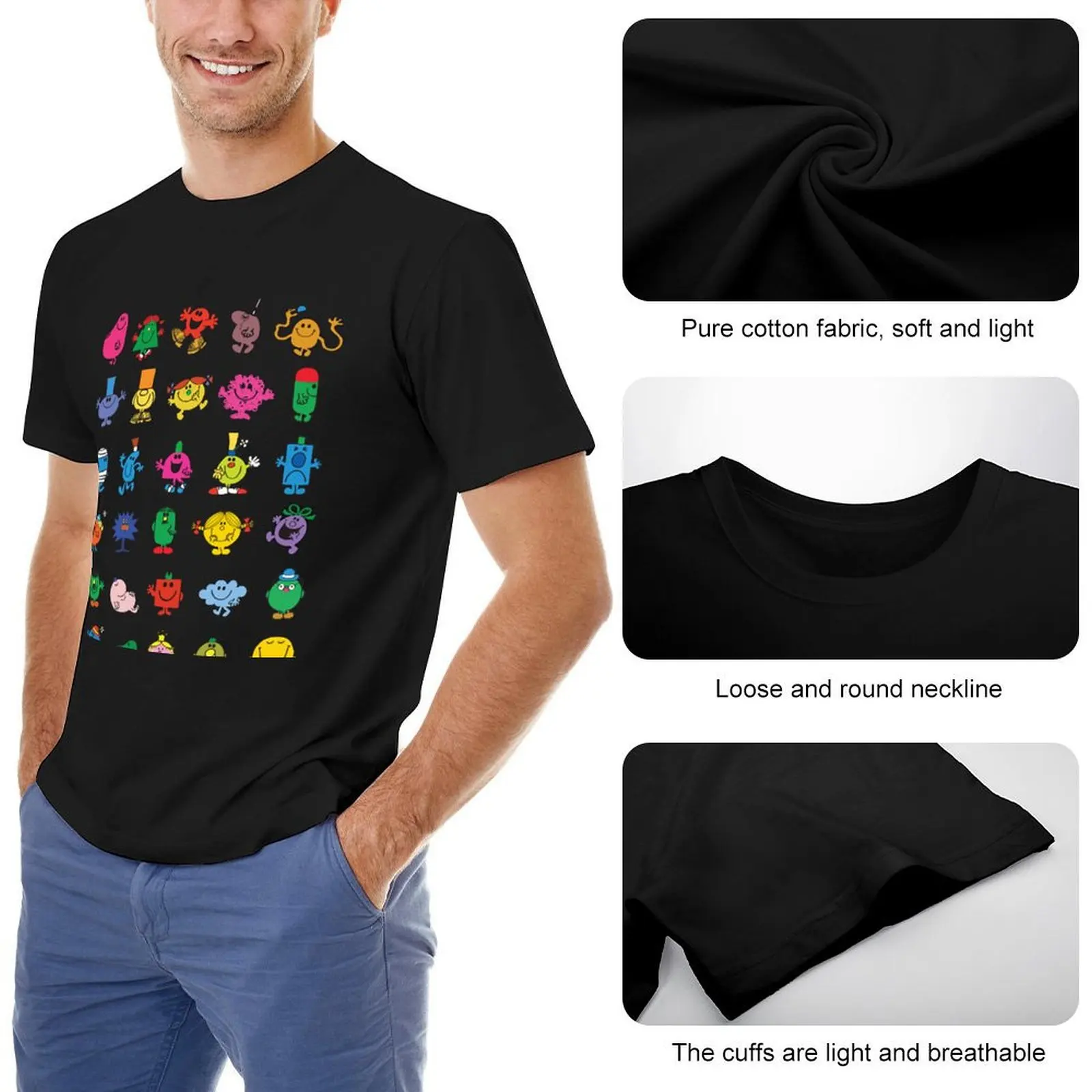 T-shirt homme, streetwear, estival et simple, avec image de Little Miss Mr.