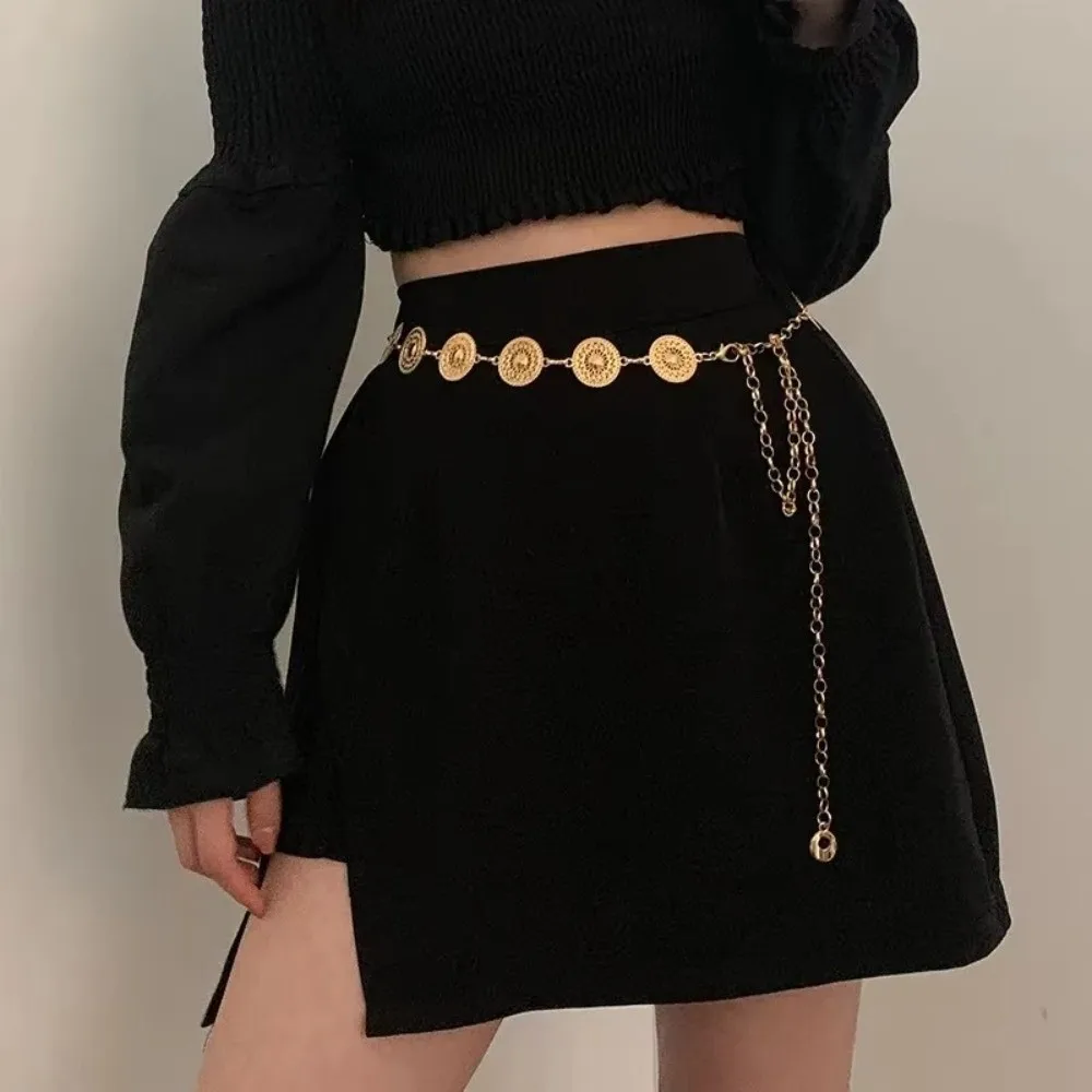 Retro Damski Łańcuszek na Pas w Stylu Bohemy z Ażurowym Wzorem, Rzeźbiony Pasek, Regulowany, Ekskluzywny Łańcuszek na Ciało do Sukienki