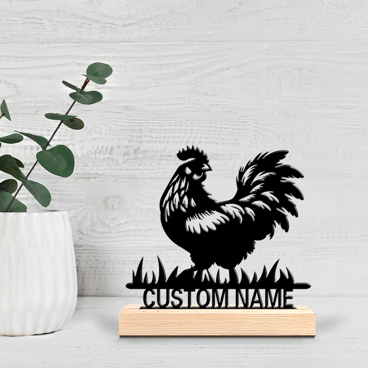 1 قطعة تماثيل معدنية رومانسية مخصصة للديك ديكور مطبخ ريفي مع قاعدة خشبية، مثالية للمزرعة، Cottagecore #3