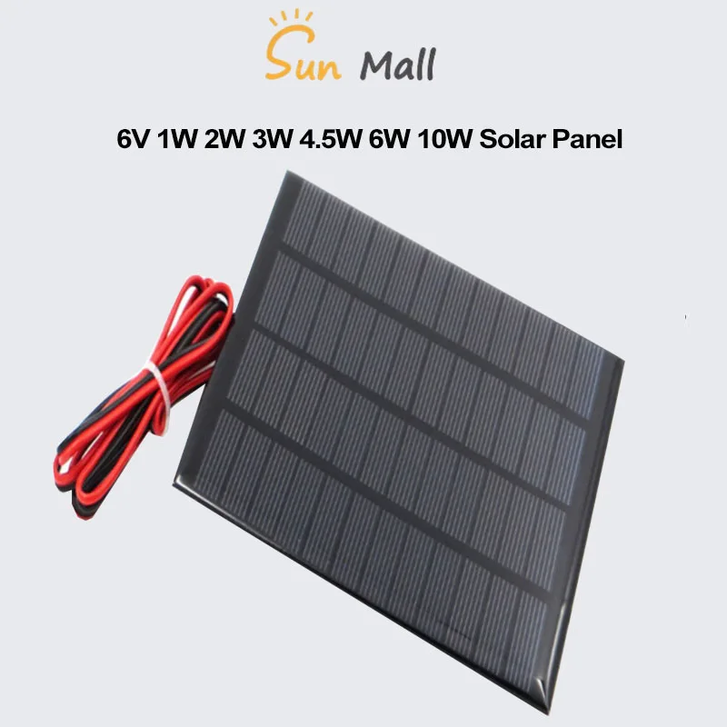 Panneau solaire 6V 1W 2W 3W 4.5W 6W 10W pour extérieur, chargeur de batterie DIY, cellule solaire portable, batterie externe pour téléphone portable, randonnée, camping