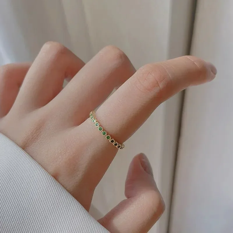 INZATT Real 925 Sterling Silver Korea Emerald Zircon Round 14K Adjustable Rings for Women 2024 Trendy Light Luxury Fine Jewelry