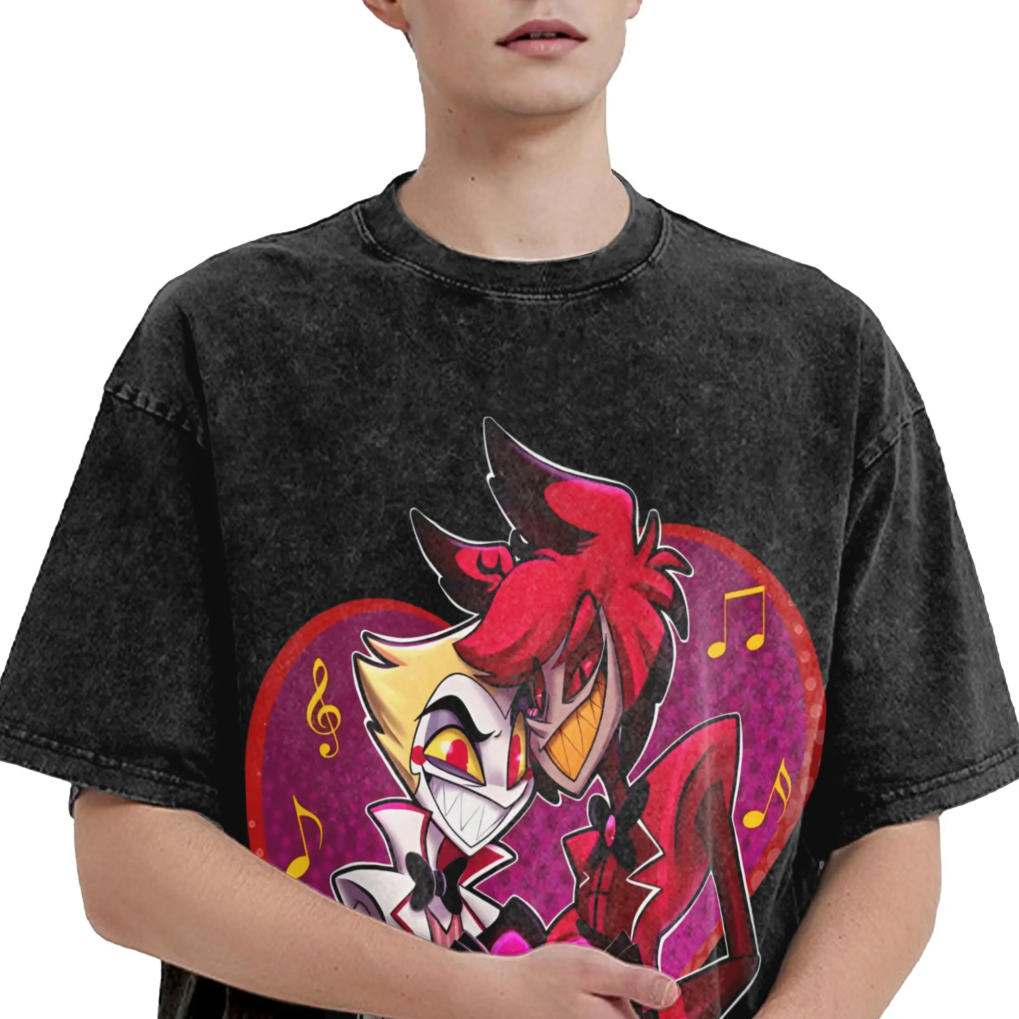 Hazbins فندق غسلها تي شيرت رجل RadioApple خمر القطن تي شيرت الصيف س الرقبة Harajuku تي شيرت بسيط بلوزات كبيرة الحجم