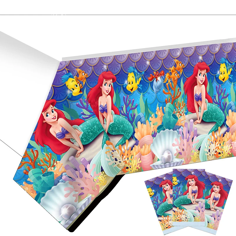 Mermaid Ariel Tablecloth Baby Shower Disposable Kids Birthday Party Tablecover Supply Ariel Table Cover Decoration For Girls