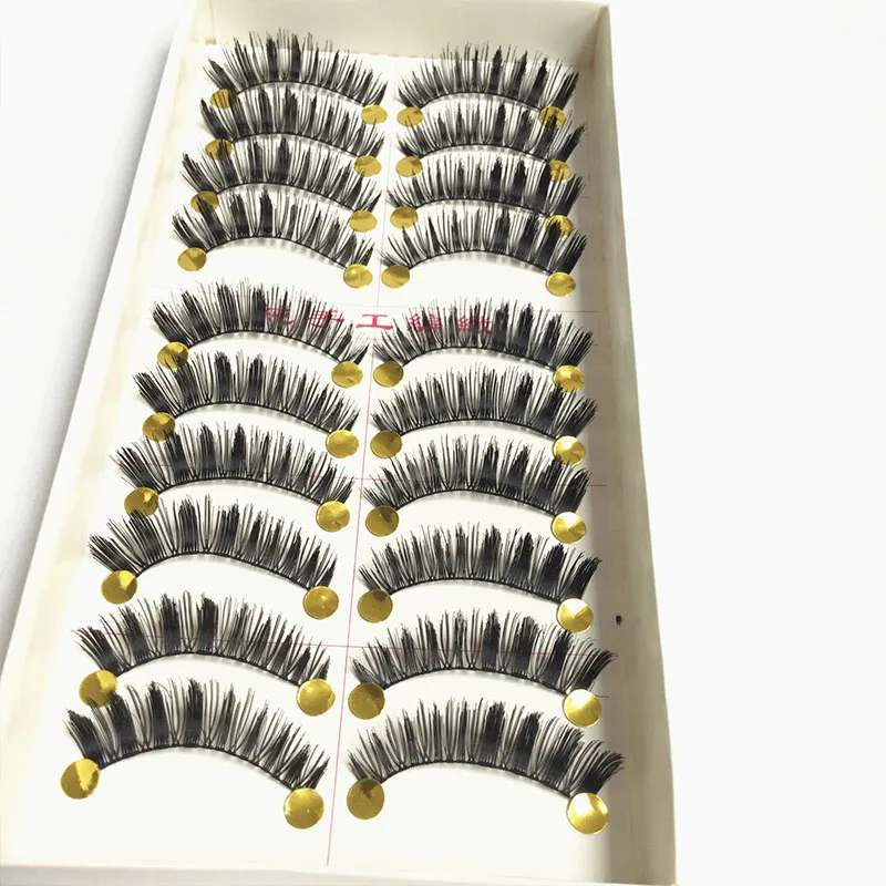 Handmade 10 Pairs False Eyelashes Natural Nude Makeup Thick Simulation Eyelashes Daily Stage Performance Eyelash Extension K10