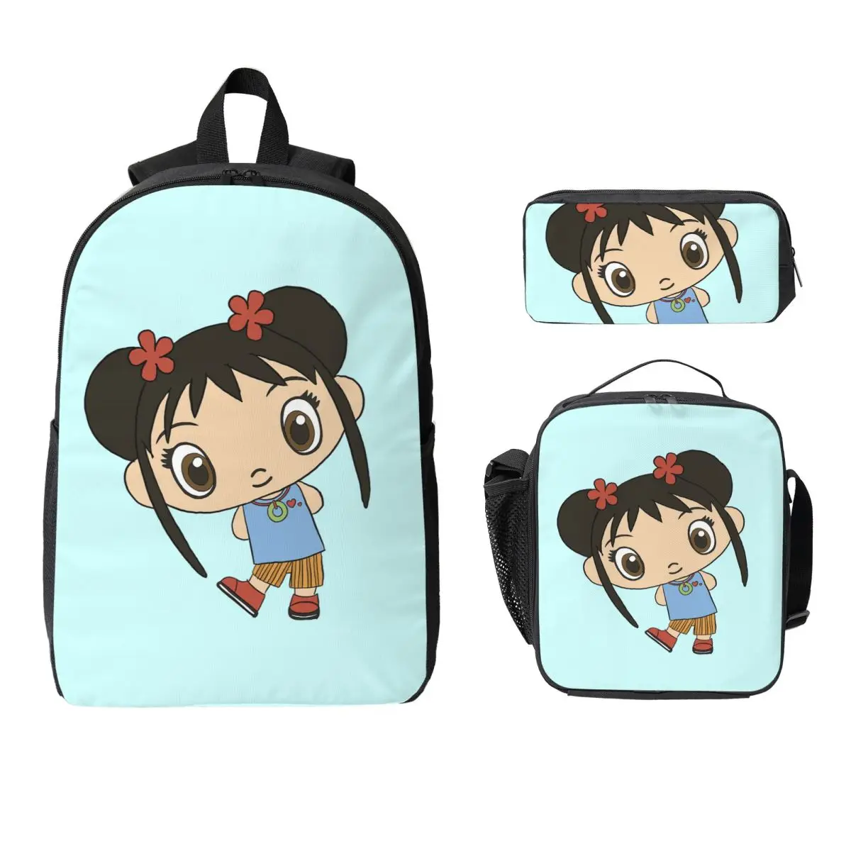 

Kai-lan Backpack Student Boys Girls BookBag School Bag Laptop Shoulder Bags 3ps Insulated Lunch Bag Pencil Case