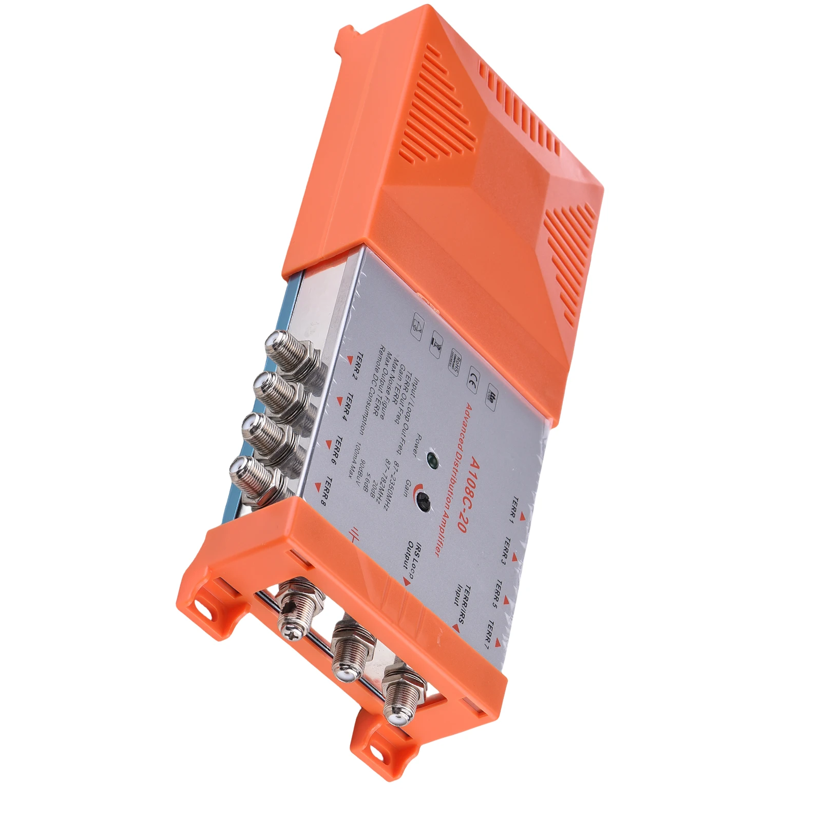 مضخم توزيع 8 اتجاهات لإشارات التلفزيون والراديو الأرضية - نظام MATV/SAT داخلي مع حلقة IRS، كسب 20 ديسيبل