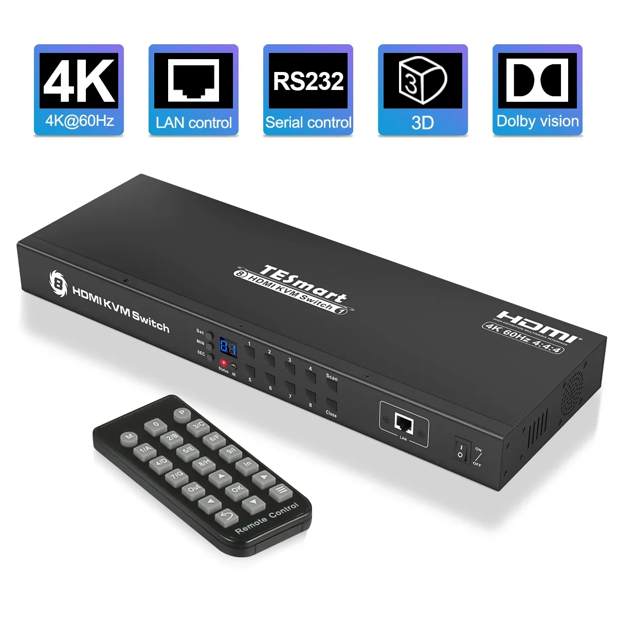 2021 NEW 8 Port KVM HDMI Switch with 4k 60HZ keyboard and Mouse RS232 IP control