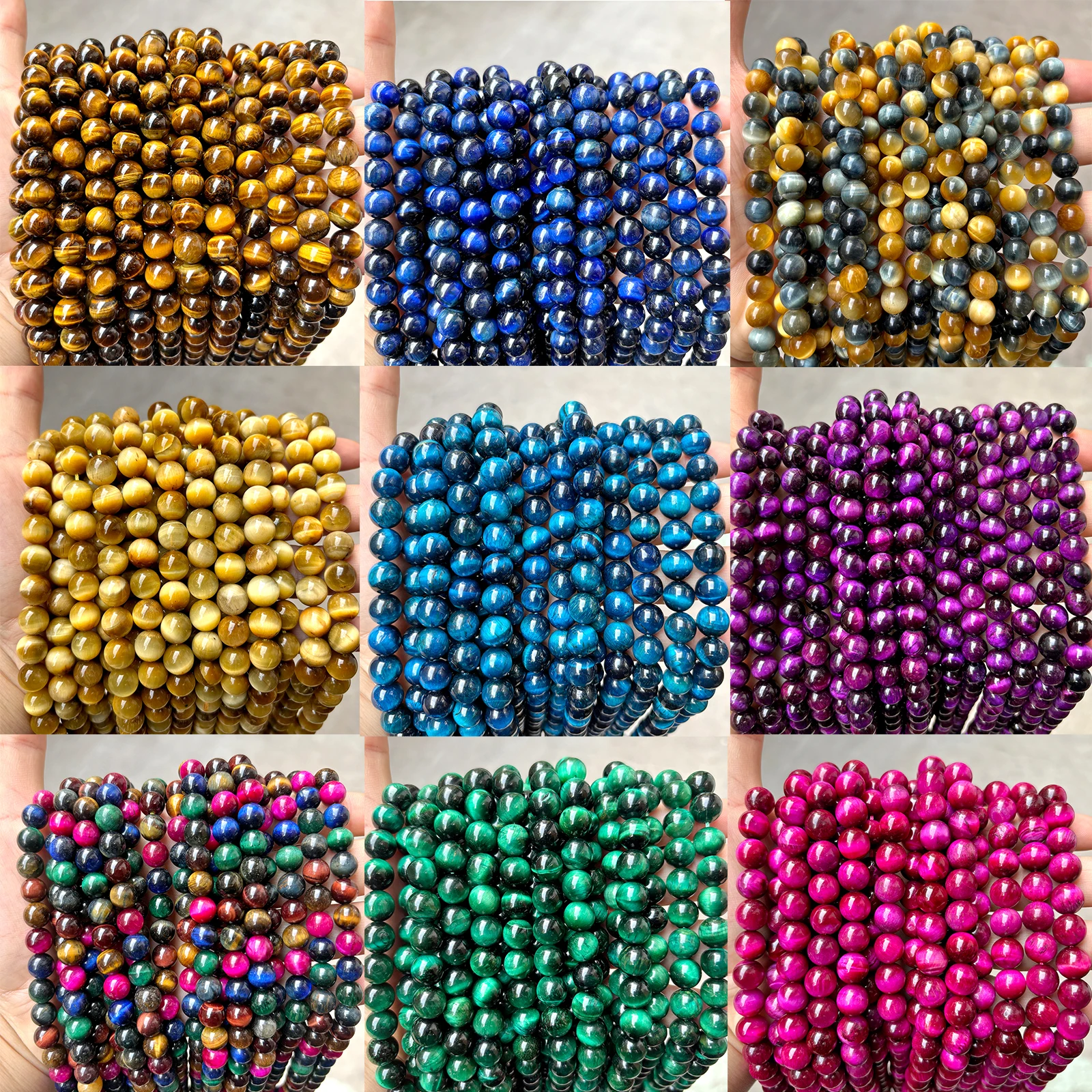 Natural Stone Yellow Tiger Eye Stone Round Smooth Loose Gemstone Beads for Jewelry Making DIY Bracelet Necklace Accessories