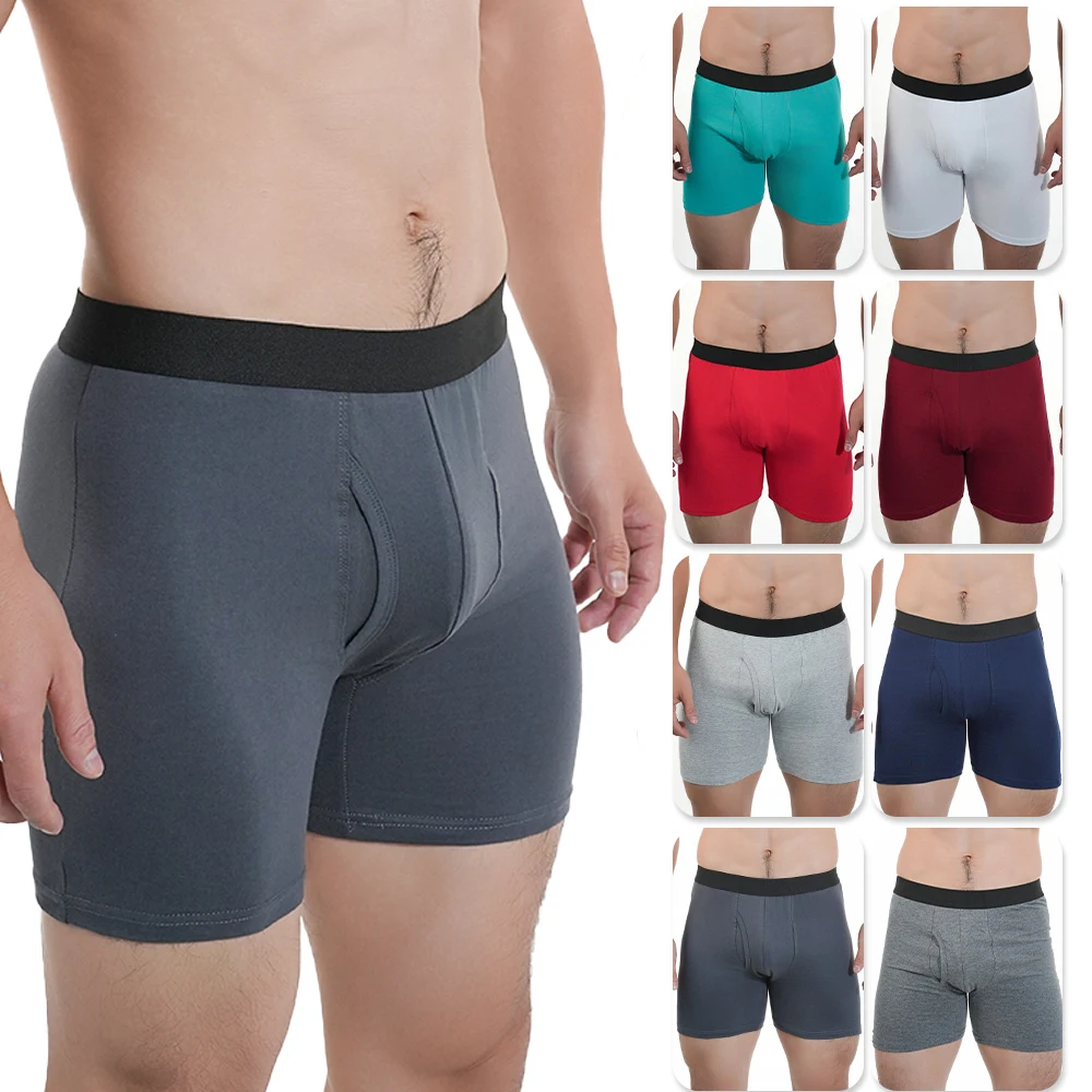 กลางยาวนักมวยผู้ชายผ้าฝ้ายกีฬา Soft Fit กางเกงขาสั้นกางเกง Solid กางเกงครอบครัว Boxershorts เซ็กซี่ยืดชายชุดชั้นใน Calecon