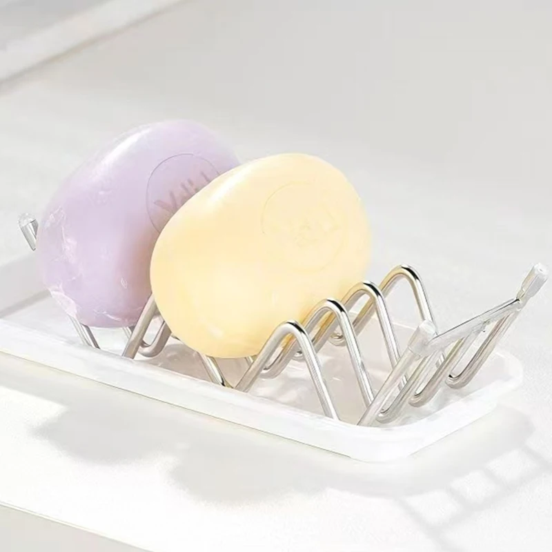 Bathroom Soap Box Stainless Steel Soap Dish With Drain Tray Rack Anti‑rust Soap Holder For Kitchen Bathroom Counter