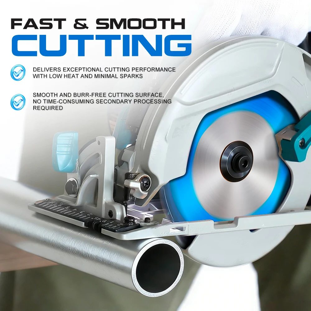XCAN 1 Stück Metalltrennscheibe 136/165/180/230/305/355 mm Hartmetall-Kreissägeblatt 36–90 Zähne für Aluminium, Eisen, Stahl, Nano-blau beschichtet – Detail 6