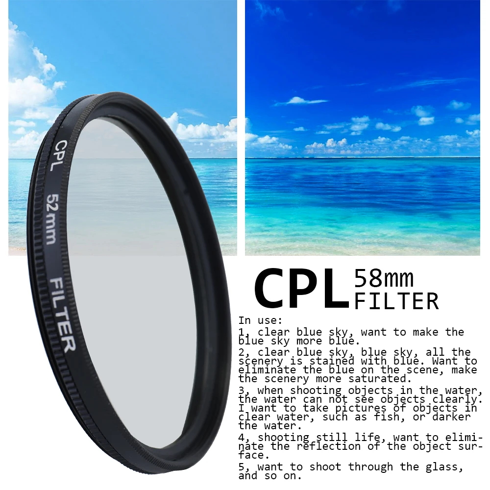 Professional Camera UV CPL FLD Lens Filters Kit and Altura Photo ND Neutral Density Filter Set Photography Accessories 58mm