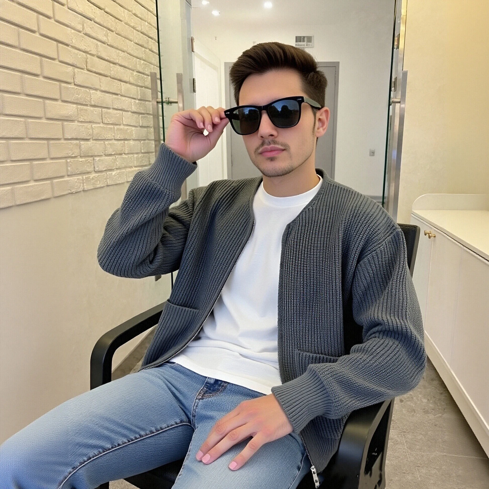 

Men Knitted Sweater Stylish Men's Zip-up Cardigan Sweaters for Autumn Winter Solid Color Knitwear Jacket with Front Pockets