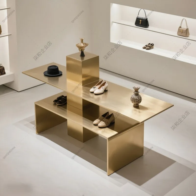Clothing store gold double-layer display table stainless steel logistics water table