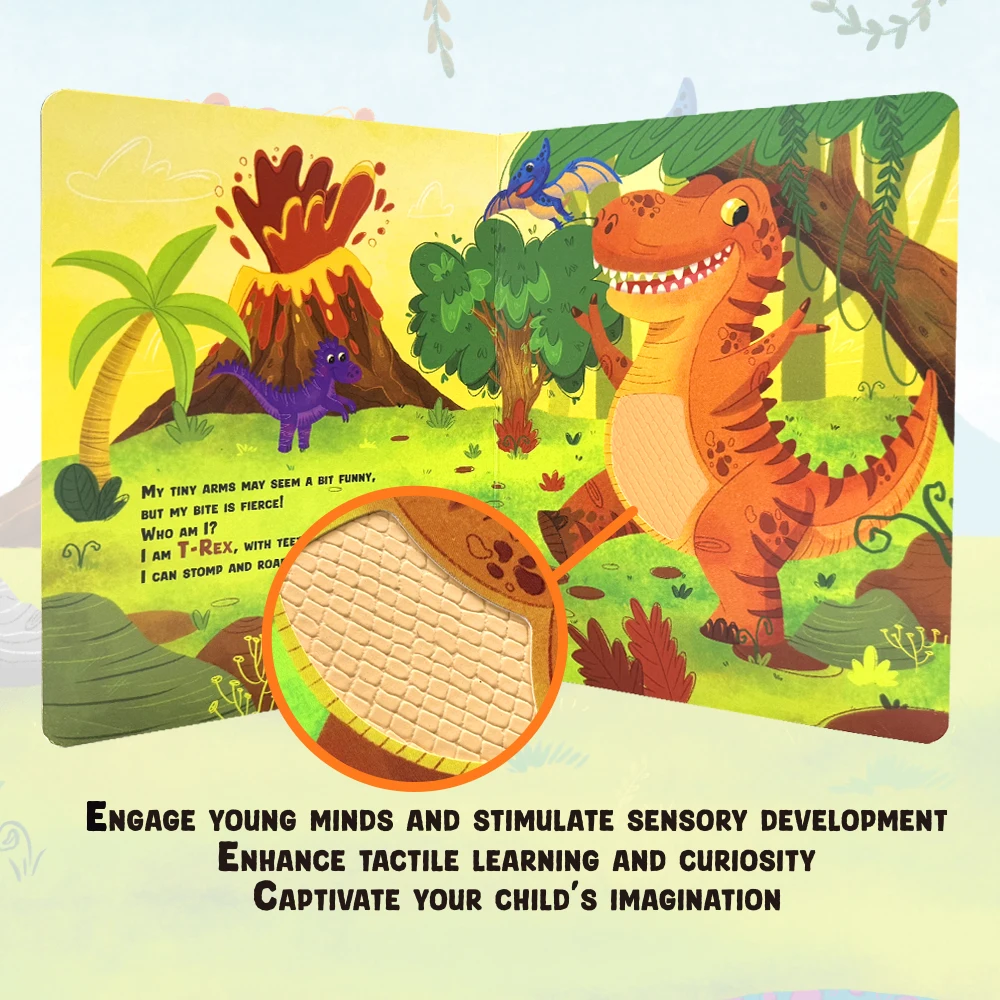 Touch and feel book, dinosaur theme, enhances sensory abilities | Perfect for early learning, New Year's or birthday gifts.