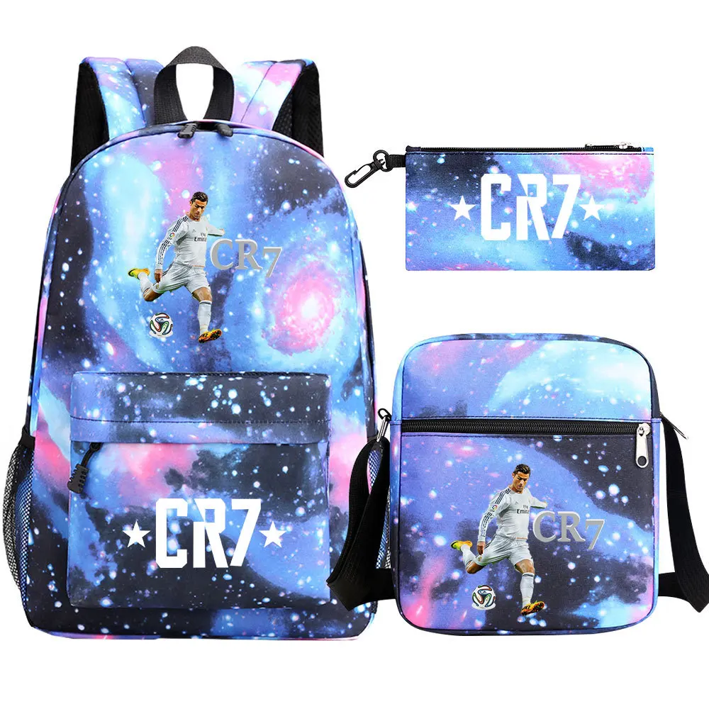 3pcs Simple Lightweight Backpacks CR7 Sports Casual Travel Outdoor Backpacks Teens Laptop Mochilas sac a dos