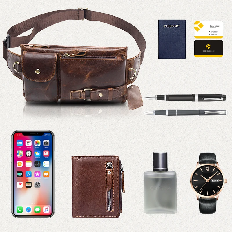 WESTAL Men Belt Bag Men's Waist Bags Genuine Leather Male Fanny Pack Leather Money Phone Pouch Bag Hip Men's Shoulder Bags 9080