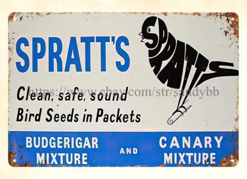 Spratt's bird sees in packets metal tin sign garage renovation