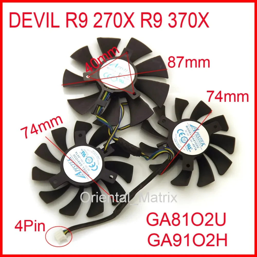 Free Shipping 3pcs/lot GA81O2U GA91O2H 12V 0.38A For Dataland DEVIL R9 270X R9 370X Graphics Card Cooling Fan 4Wire 4Pin