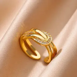 Fashion Zircon Infinity Symbol Rings For Women Gold Color Stainless Steel Adjustable Geometric Ring Wedding Jewelry Gift Femme