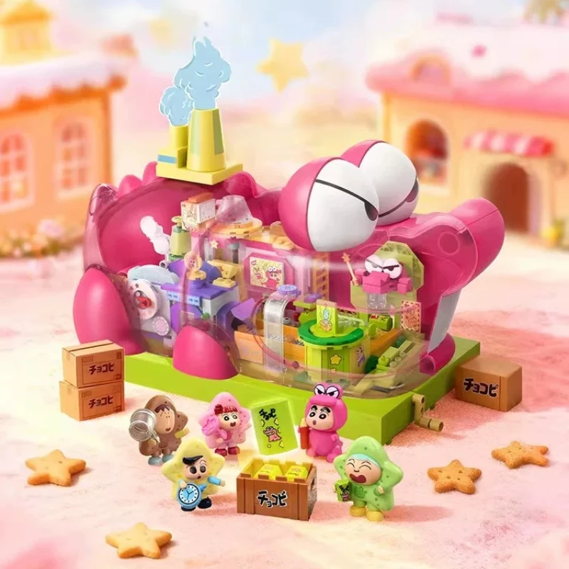 Keeppley Crayon Shin Chan Series Building Blocks Cartoon Crocodile Mountain Biscuit Factory Puzzle Assembly Model Birthday Gift