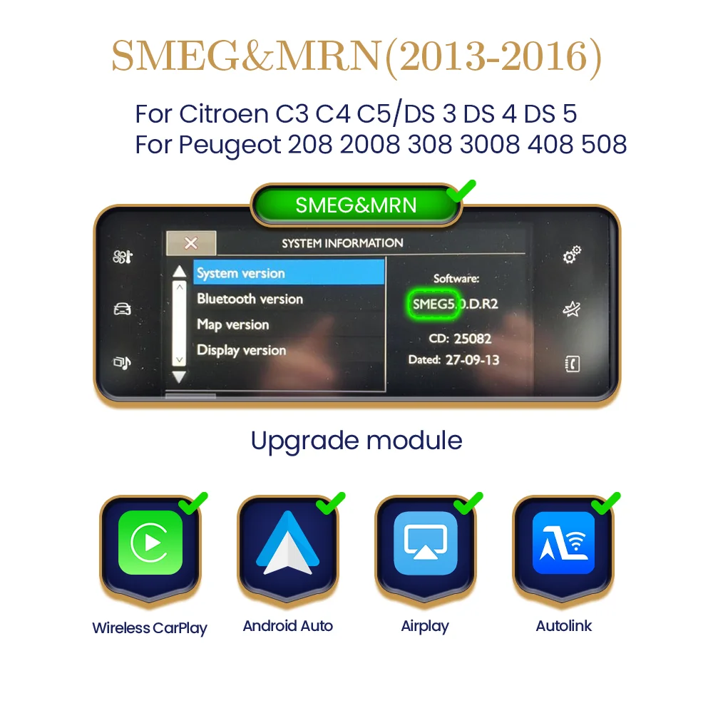 BONROAD Adapter voor Peugeot Citroen SMEG MRN Draadloze Carplay Android Auto Module 208 2008 308 3008 408 508 C3 C4 C5 DS3 DS4 DS5
