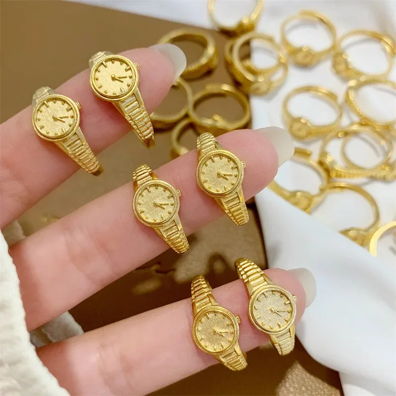 Buddhastone Small Gold Watch Ring Vietnamese Sand Gold Watch Index Finger Rings Trend Couple Men and Women Ring Fashion Jewelry