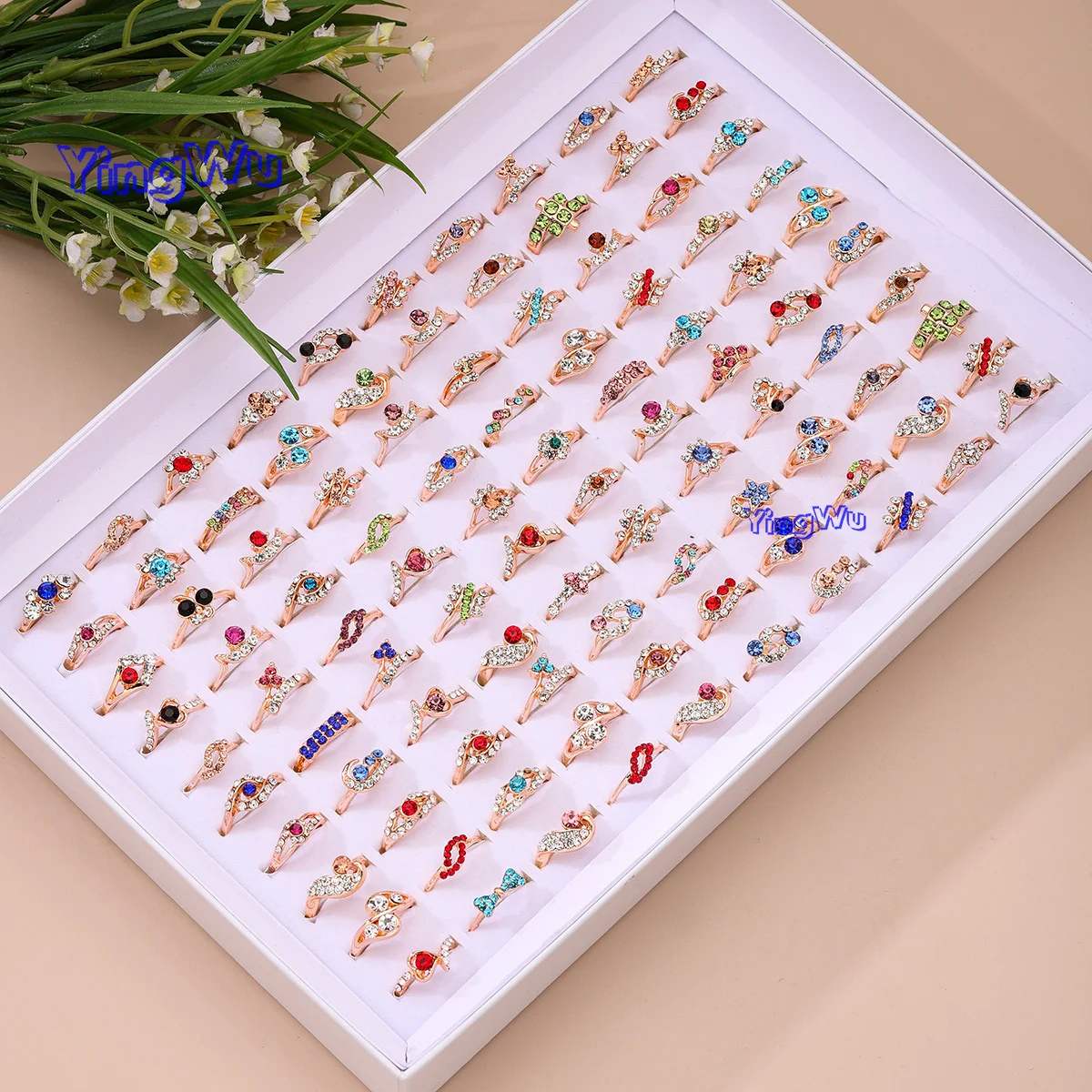 YingWu Shiny Cute Crystal Animals Flowers Rings for Kids Women Mixed 10Pcs Lots Colorful Rings Jewelry Wholesale