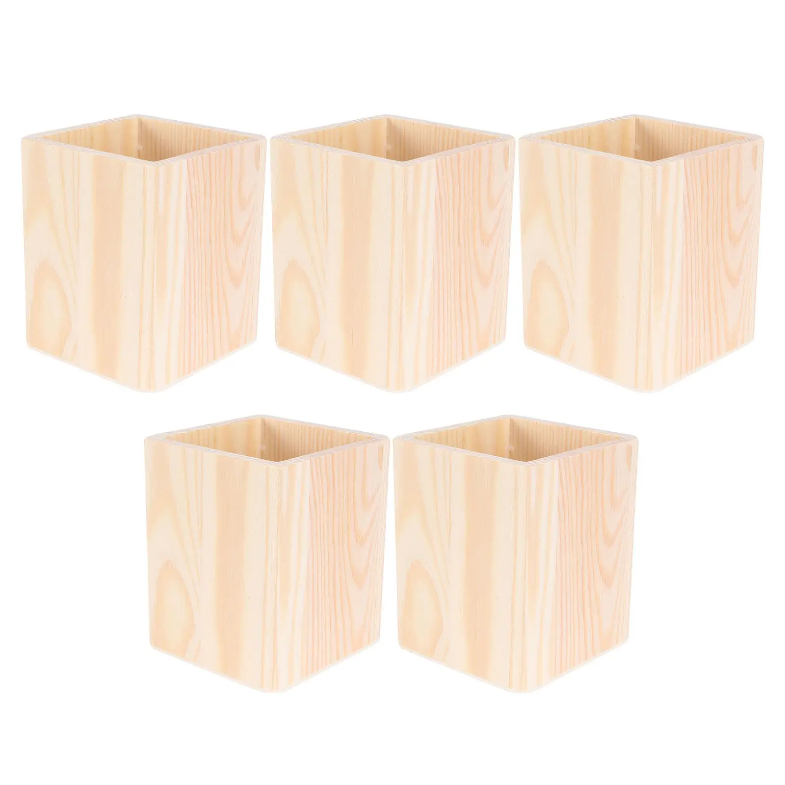 Unfinished Blank Wood Pen Holder Desktop Pencil Cup Organizer Makeup Brush Storage Office Supplies Organizer Wood Pen Pot