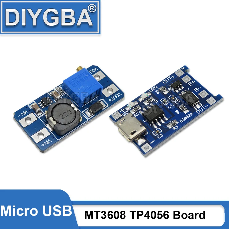 TP4056 18650 5V 1A Lithium Battery Charger Module Charging Board With Protection + MT3608 2A DC-DC Step Up Converter Micro USB