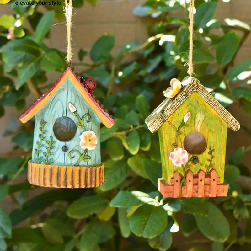 Hangable Bird Houses For Outside Resin Hangable Outdoor Bird House Hand Carved Sturdy Multifunctional Outdoor Garden Decor Tree