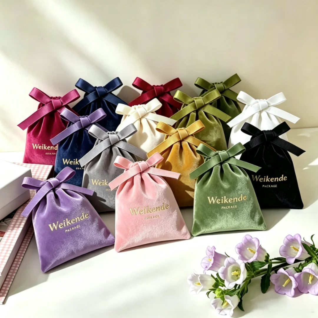 50Pcs Colorful Velvet Drawstring Jewelry Pouches With Custom Logo Packaging Storage&Display Bags for Jewelry Candy Festival Gift
