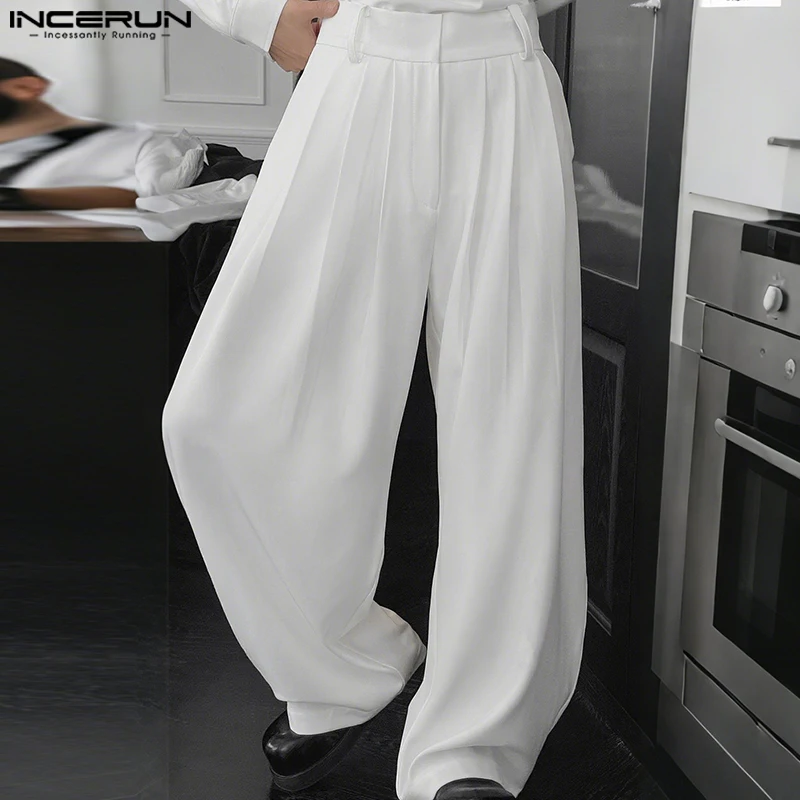 Incerun conjuntos masculinos cor sólida estilo coreano solto lapela manga longa camisa & calças 2 pçs streetwear 2025 moda casual ternos masculinos