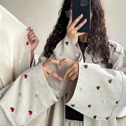 Abaya abierta de Ramadán para mujer, caftán liso de lujo con mangas de murciélago, diseño bordado de corazón, sin Hijab, Dubai