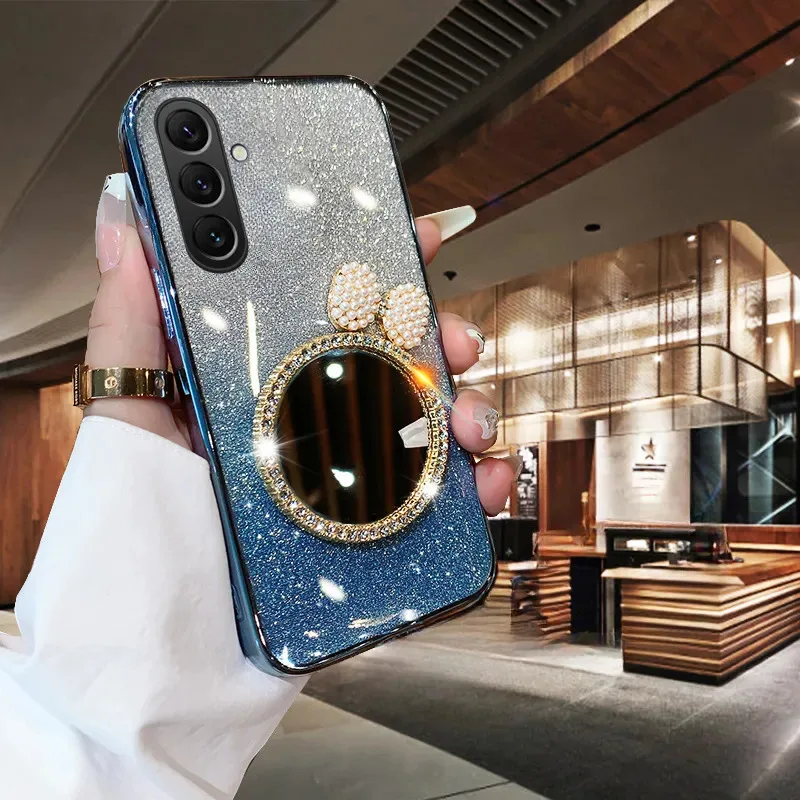 Skinlee Phone Case For Samsung Galaxy A27 Luxury Mirror Plating Stand Glitter Case For Samsung Galaxy A26 A17 Phone Back Cover