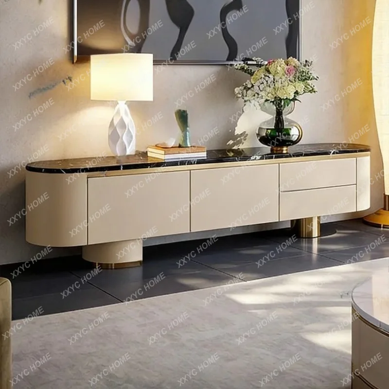 XXNatural luxury stone TV cabinet, living room home light luxury high-end marble, modern simplicity and advanced  floor cabinet