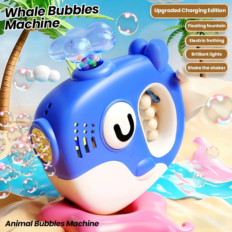 

6-hole Electric Bubble Gun Whale Dinosaur Animal Automatic Soap Bubble Blowing Machine with Light Outdoor Toy Kid Birthday Gifts