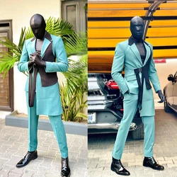 Blue Men Suit 2 Pieces Slim Fit Tailor-Made Fashion Lapel One Button Blazer Pants Sexy Wedding Work Wear Prom Causal Tailored