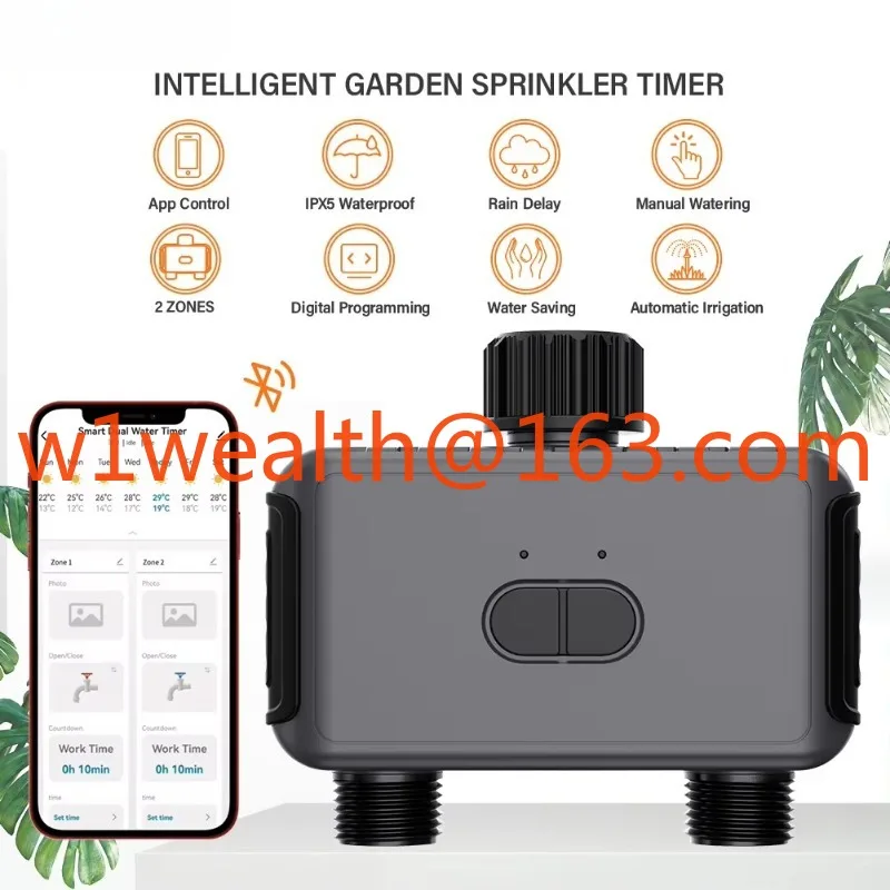 

Wireless Smart Double Water Timer Automatic Irrigation Timer Drain Valve Application Control Gardening, Lawn, Garden