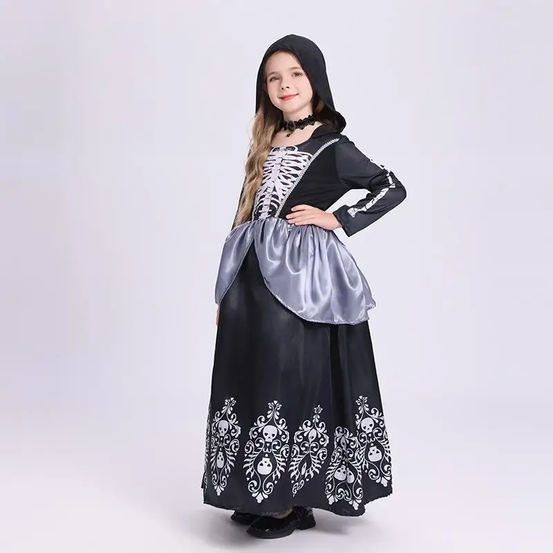 Halloween Kostüm Mädchen Skelett Outfit Bla Hexe Terror Rollenspiel Performance Polyester Gruseliges Kostüm Damen Faion