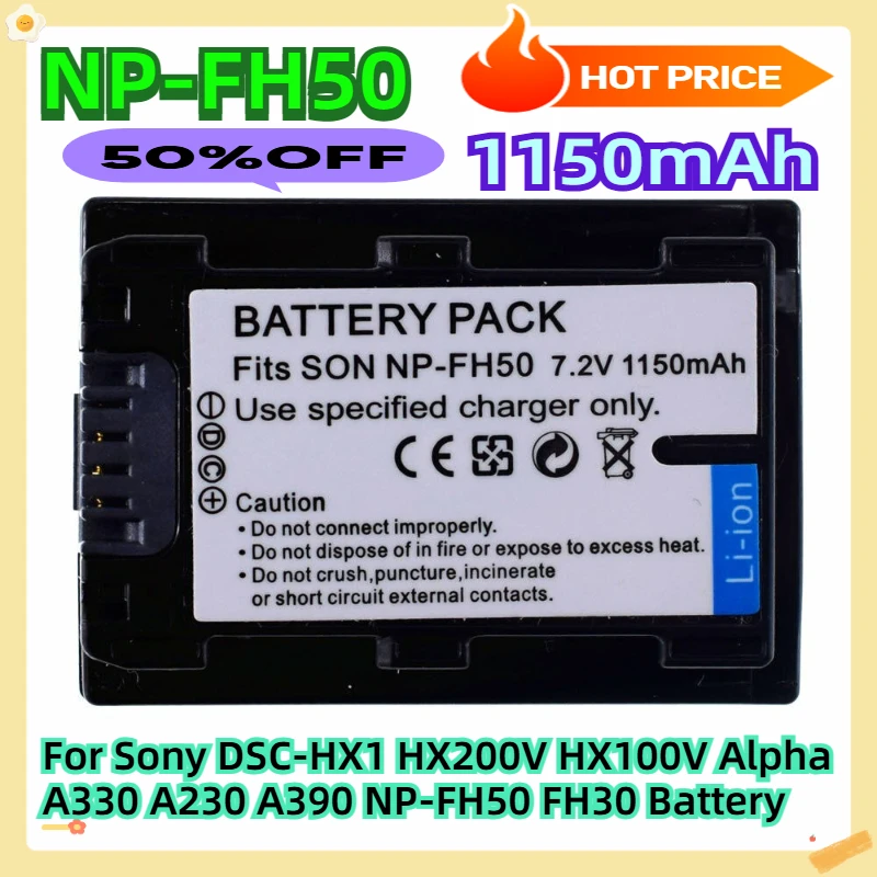 

For Sony DSC-HX1 HX200V HX100V Alpha A330 A230 A390 NP-FH50 FH30 Battery