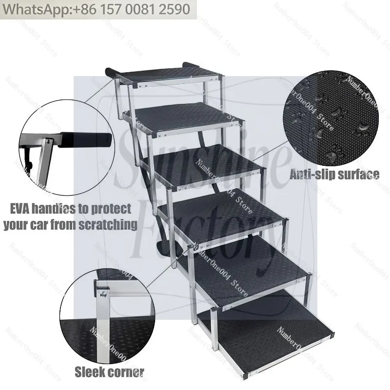 

5 6 Steps Aluminum Pet Stairs Ramp, Nonslip Dog Cat Ladder Support 200Lbs for Bed Car SUV Truck