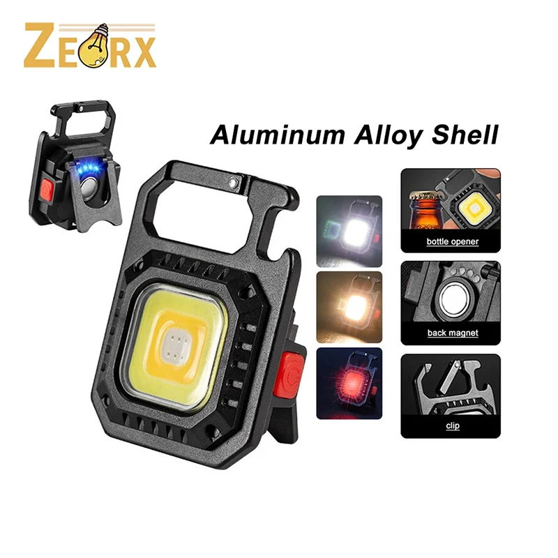 

Mini Keychain Flashlight for Camping, COB High Lumen Super Bright LED Work Light with Magnet, Clip, Bottle Opener for Camping