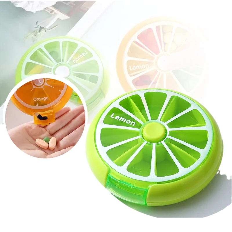 Mini Pill Box Weekly Medicine Pill Box Rotating PillBox Case Splitter Pill Organizer Portable Travel 7 Day Pills Container Case