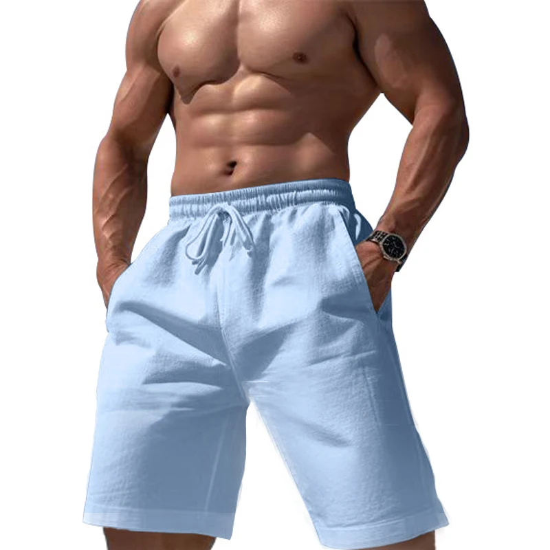 Neue Sommer Herren Leinen Sport hose elastische Taille Baumwolle und einfarbige Mode lose Hosen