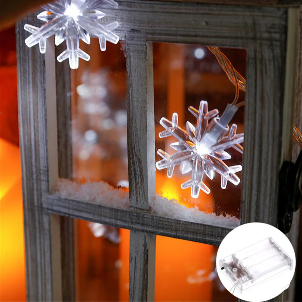 

LED Snowflake Fairy Lights Battery Power Garland Light New Year 2026 Garden Outdoor Wedding Christmas Tree Living Room Decor