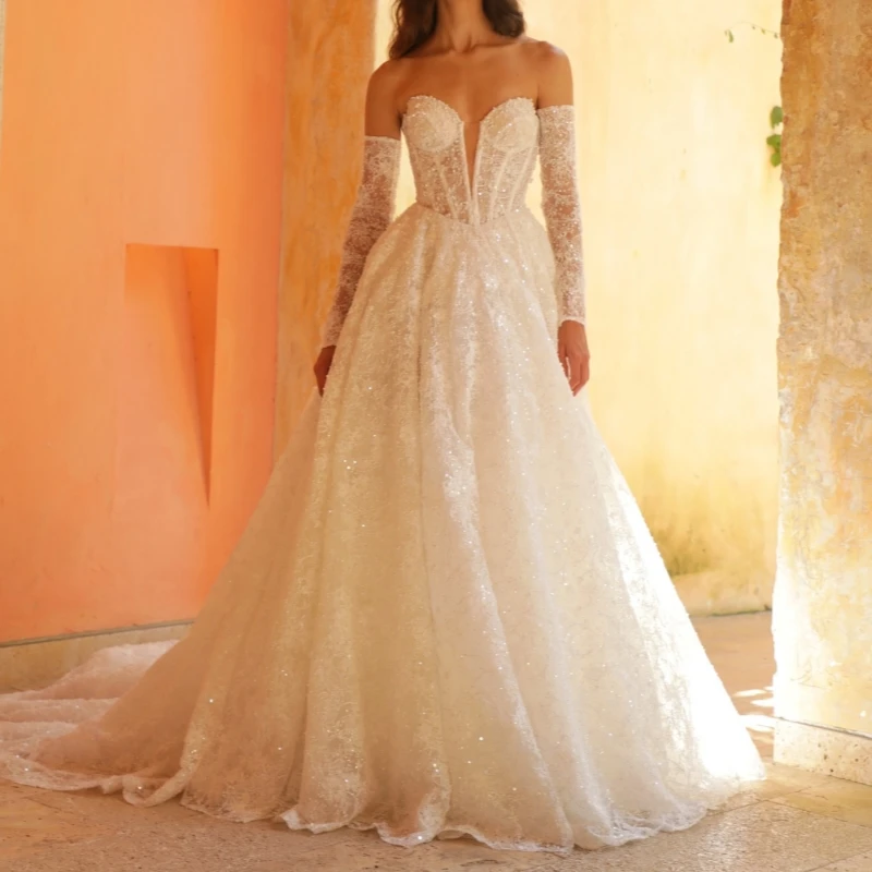 

Luxury White Dubai Arabic Mermaid Wedding Dresses Applique Beading Crystal Long Sleeves Tull Crystal A-Line Court Train Wedding