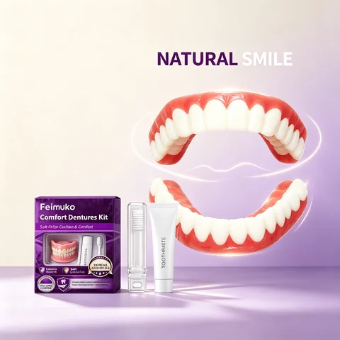 Snap‑On Smile Denture Cosmetic Kit, Soft‑Silicone, Natural‑Looking, Comfort Fit for Gum Contours, Portable Teeth‑Beauty Care Set