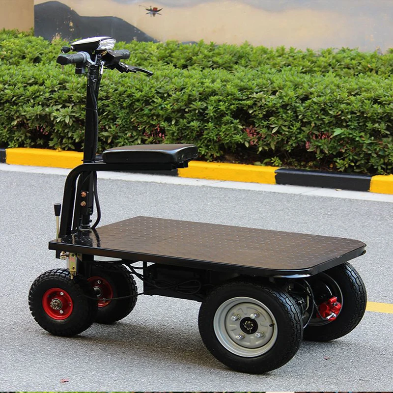 

Industrial Warehouse With Removable Seat Rideable Transport Cart Heavy Duty Electric Cart 4 Wheel Platform Cargo Cart
